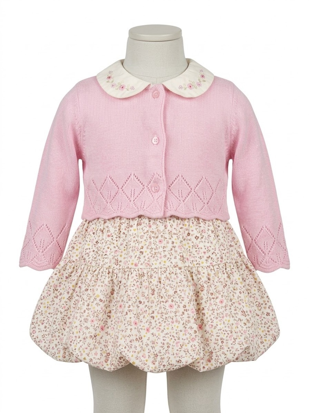 vintage George Baby Pink Sweater with Embroidered White Collar